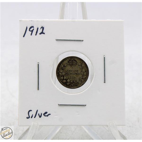 1912 SILVER CANADA 5 CENTS COIN, FISH SCALE