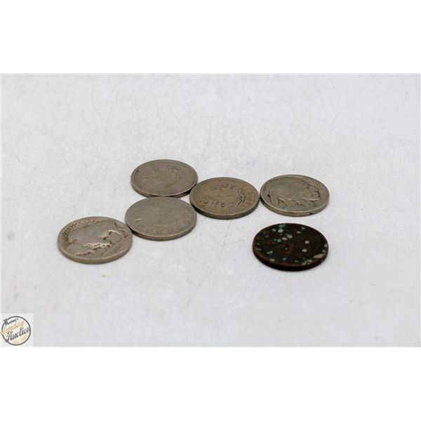 LOT OF 5 OLD USA 5 CENTS COINS