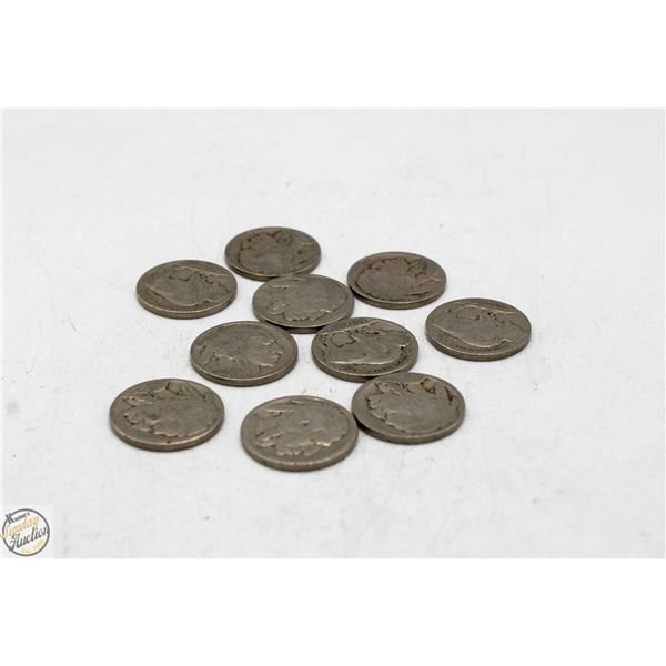 LOT OF 10 OLD USA INDIAN HEAD/BUFFALO NICKELS