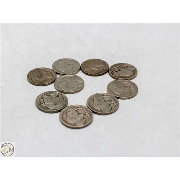 LOT OF 9 OLD USA INDIAN HEAD/BUFFALO NICKELS