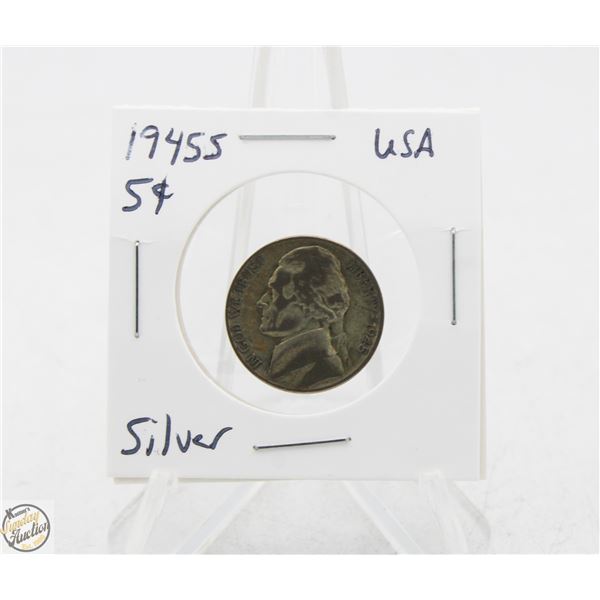 1945 S SILVER WWII USA 5 CENTS COIN