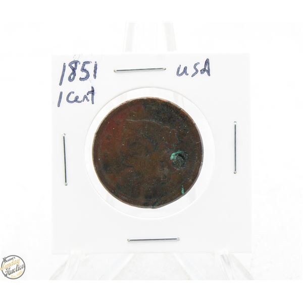 1851 USA 1 CENT COIN (POSSIBLY COUNTER STAMPED)