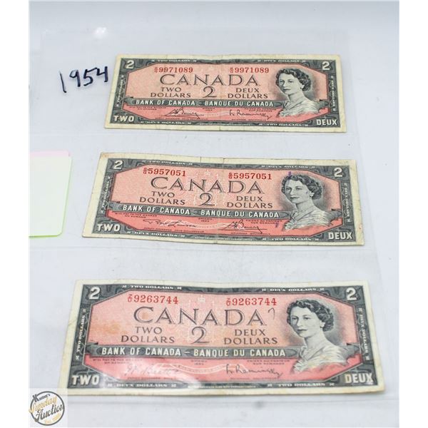 1954 3X $2 NOTES