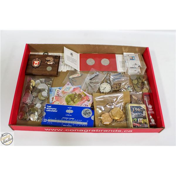 ESTATE LOT FOREIGN COINS, BILLS,