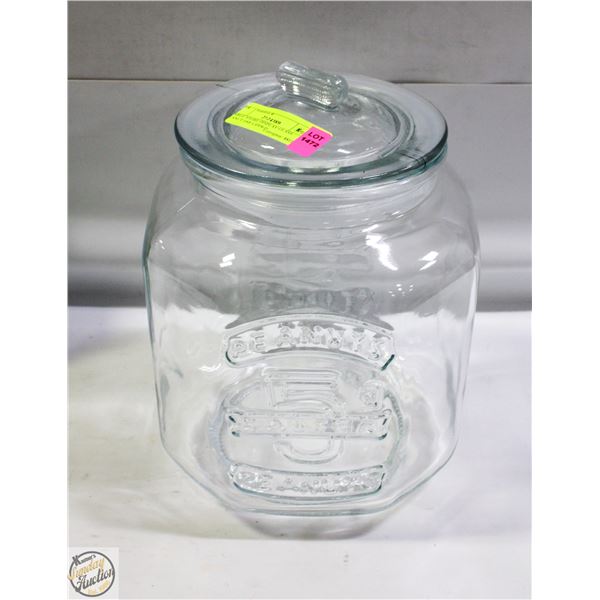 LARGE STORE DISPLAY GLASS PEANUT JAR LIDDED