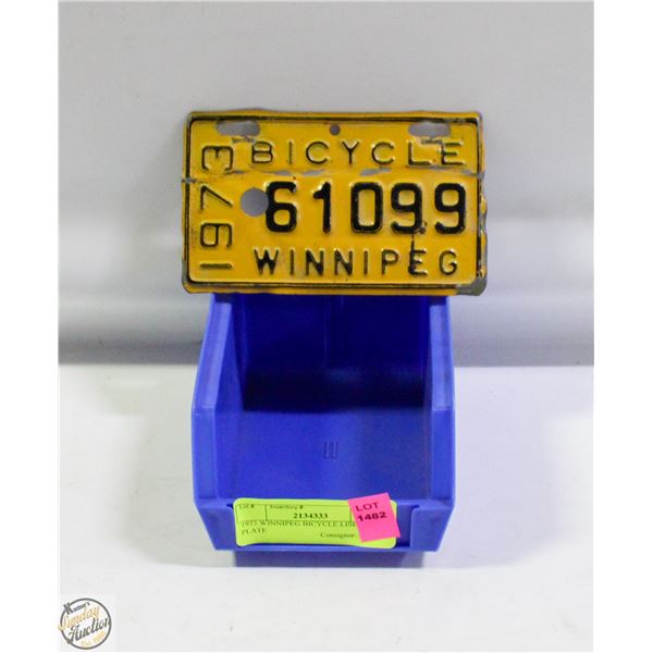 1973 WINNIPEG BICYCLE LISENCE PLATE