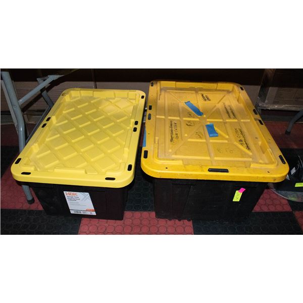 2 HEAVY DUTY BLACK TOTES YELLOW LIDS SMALL + LARGE