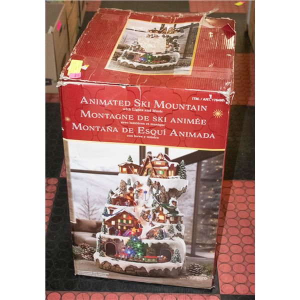 ANIMATED SKI MOUNTAIN ORNAMENT W/LIGHTS+MORE