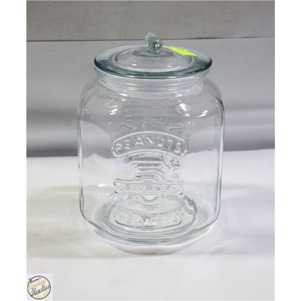LARGE STORE DISPLAY GLASS PEANUT JAR LIDDED