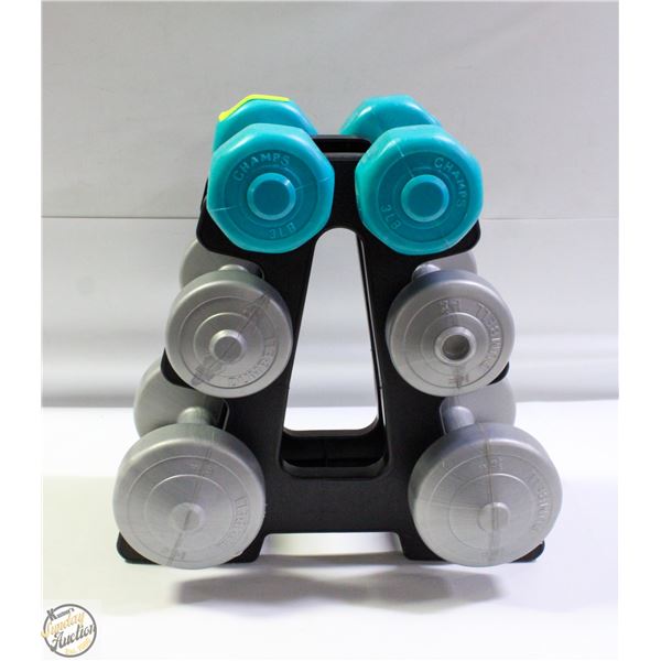 DUMBBELL WEIGHT SET 2.5LB-5LB ON STAND