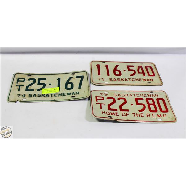 LOT OF 3 1973, 1974, 1975 SASKATCHEWAN LICENSE
