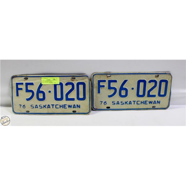 LOT OF 2 1976 MATCHING SASKATCHEWAN LICENSE