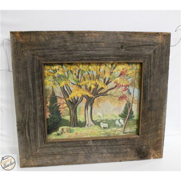 VINTAGE WOOD FRAMED PAINTING 27X31