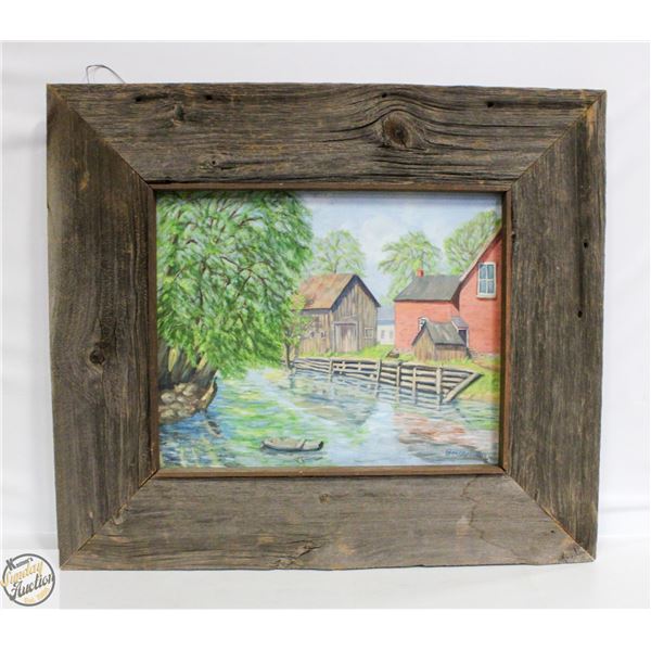 VINTAGE WOOD FRAMED PAINTING 27X31