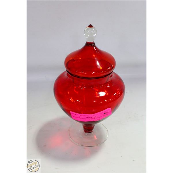ESTATE RED GLASS LIDDED DISH
