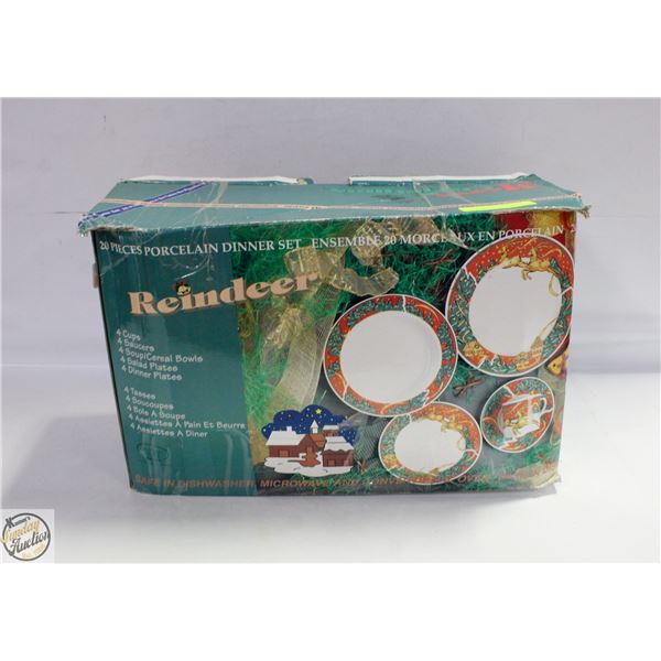 20PC PORCELAIN REINDEER CHRISTMAS DISHES