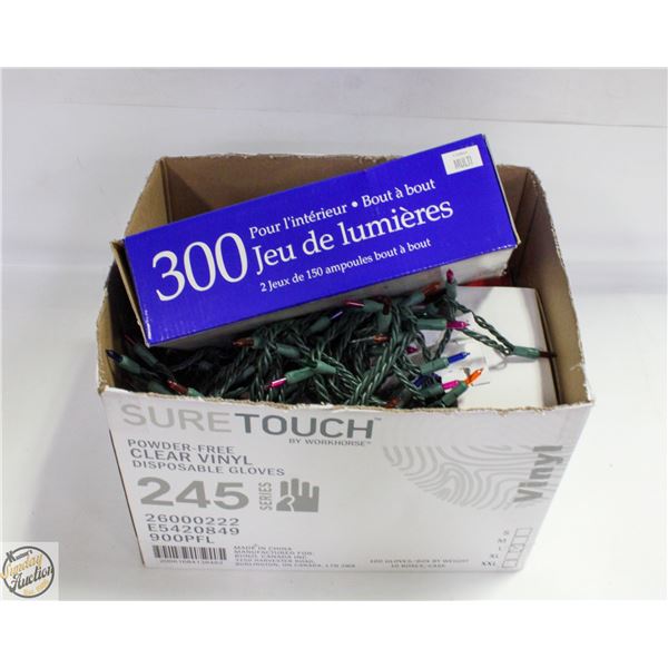 BOX OF OVER 600 CHRISTMAS LIGHTS + BULBS