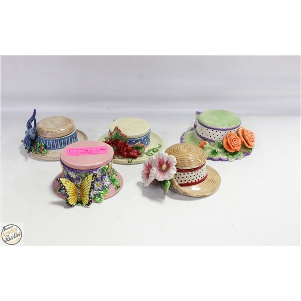 SET OF 5 FITZ AND FLOYYD CERAMIC STORAGE HATS
