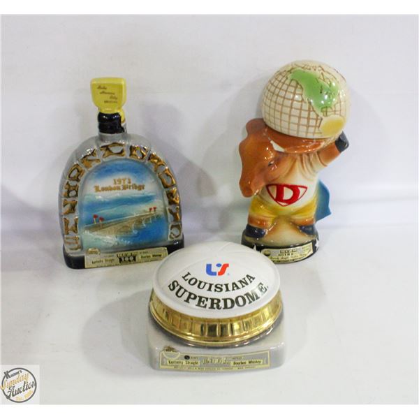 3 JIM BEAM AMERICAN AND LONDON BRIDGE DECANTERS