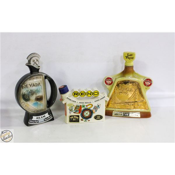3 VINTAGE LAS VEGAS JIM BEAM DECANTERS