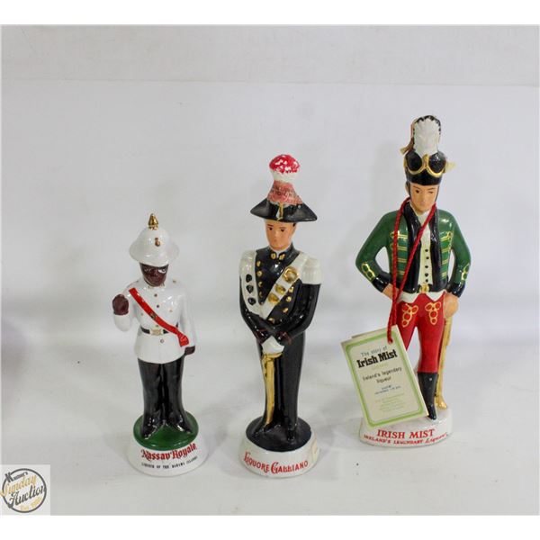 3 IRISH MIST STATUE DECANTERS