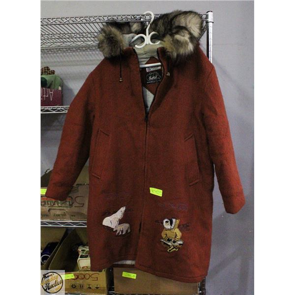 LADIES INUIT WOOL PARKA WITH WOLF FUR TRIM