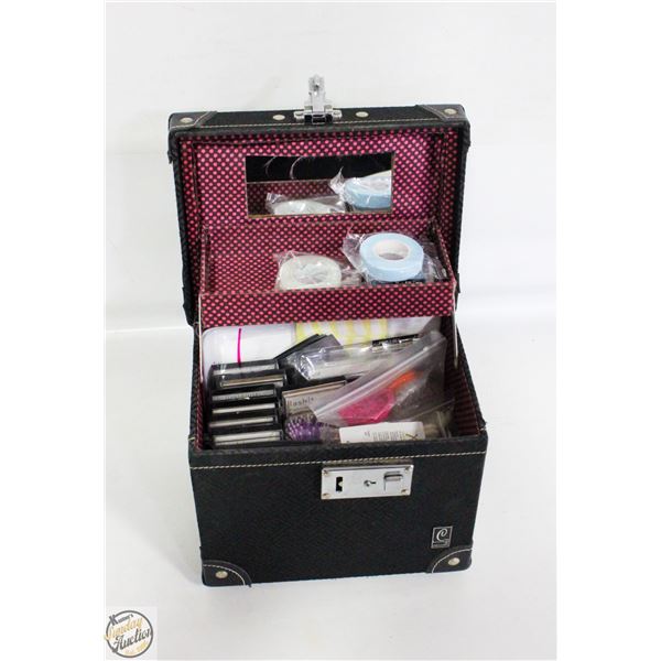BLACK JEWELLERY/STORAGE BOX FULL OF NEW &