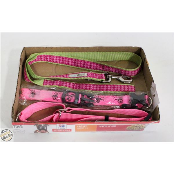 BOX WITH 2 NEW/UNUSED PINK DOG COLLARS