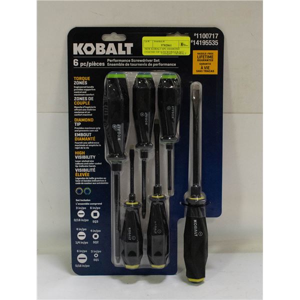 NEW KOBALT 6PC DIAMOND COATED TIP SCREWDRIVER SET