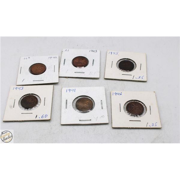 LOT OF 6 CANADIAN PENNIES 1941, 42, 43, 43, 45, 46