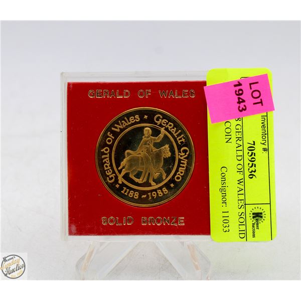 1188-1988 GERALD OF WALES SOLID BRONZE COIN
