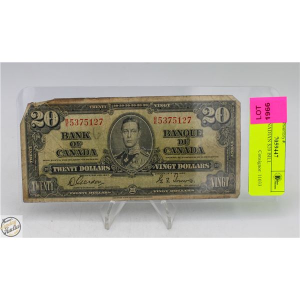 1937 CANADIAN $20 BILL