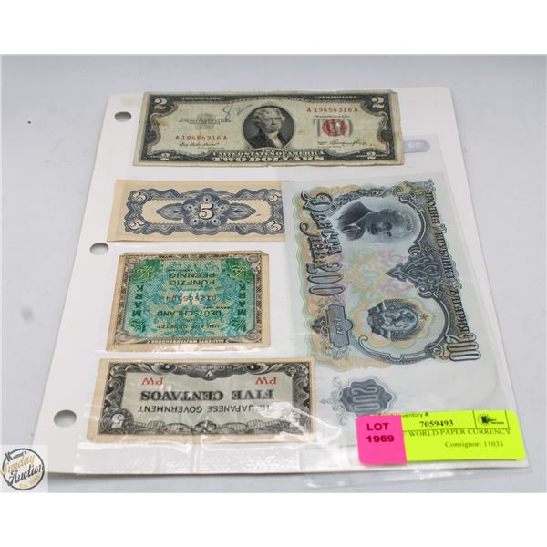 SHEET OF WORLD PAPER CURRENCY