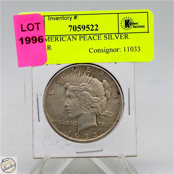 1922 AMERICAN PEACE SILVER DOLLAR