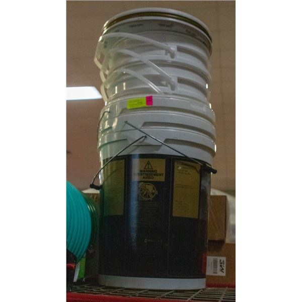 3 - 5 GAL PAILS W LIDS + 3 - 4 GAL PAILS W/O LIDS