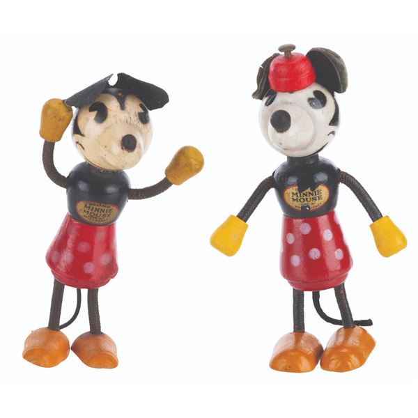 A Pair of Wooden Minnie Mouse Fun-E-Flex Figures.