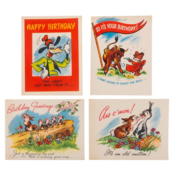 A Collection of 1940s Disney Character Birthday Cards.