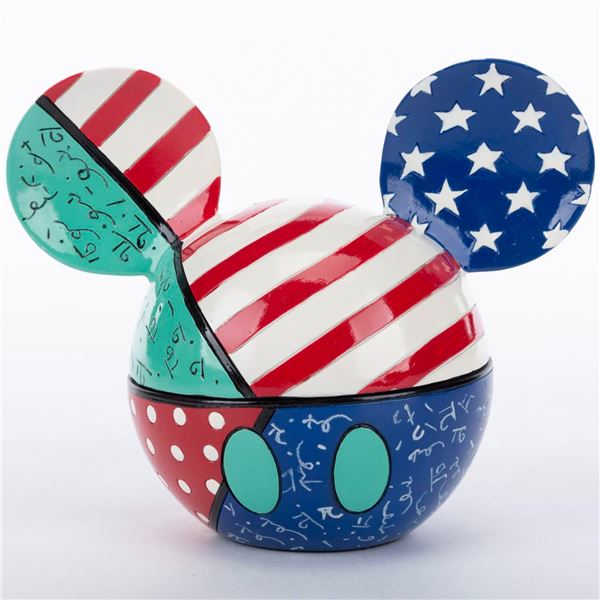 A Britto Mickey Ears"Stars and Stripes" Trinket Box.