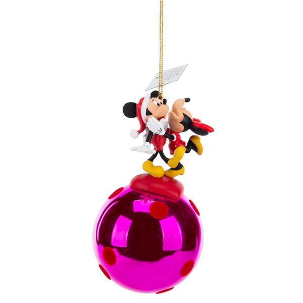 A Santa Mickey and Minnie Christmas Ornament.