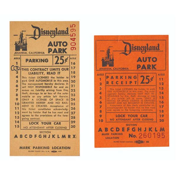 A Pair of Early Disneyland Parking Tickets.