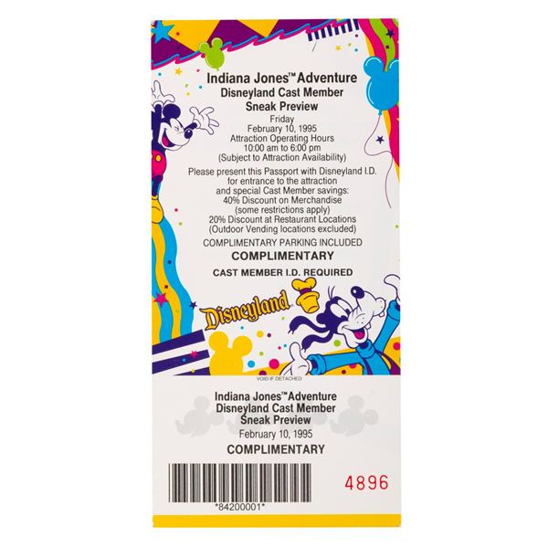 An Indiana Jones Cast Member Sneak Preview Ticket.