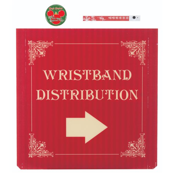 A"Very Merry Christmas Party" Wristband Distribution Sign and Button.