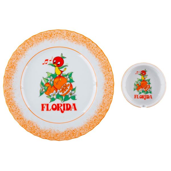 A Florida Orange Bird Plate and Ashtray.