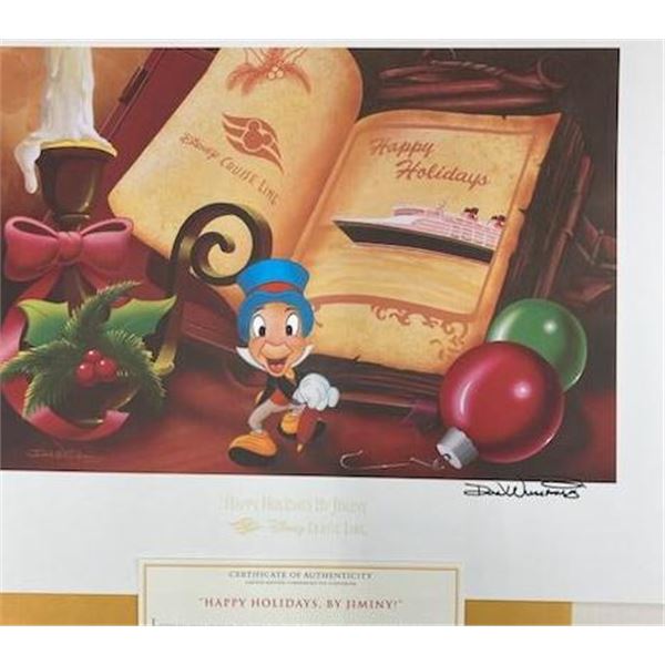 A Disney Cruise Lines"Happy Holidays, by Jiminy!" Litho.