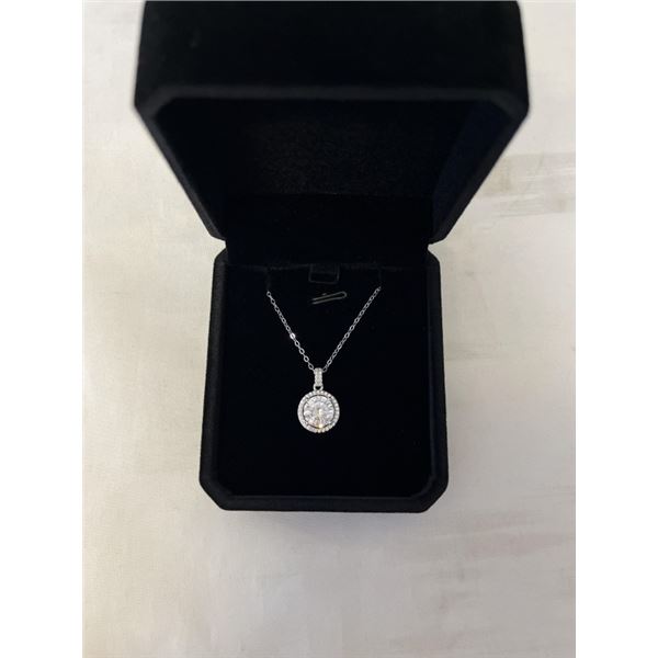 NEW STERLING SILVER 3CT SIMULATED DIAMOND (CZ) HALO NECKLACE, ADJUSTABLE 16"-18" MOUNTED IN 925 STER