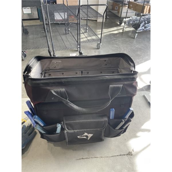 HUSKY ROLLING CONTRACTOR TOOL BAG FULL OF ASSORTED HAND TOOLS