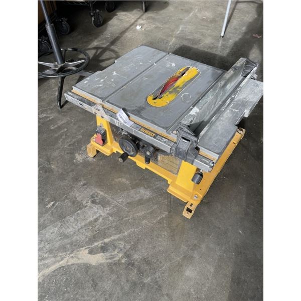 DEWALT DW744 10 INCH PORTABLE TABLE SAW WITH STAND BRACKETS AND DIABLO FINISH CUT BLADE, TESTED WORK