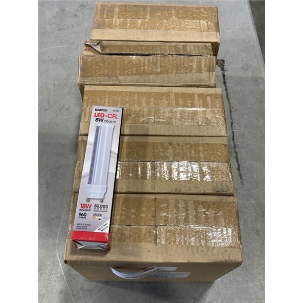 5 CASES OF NEW LED-CFL 8 WATT BULBS, GU24 BASE, 10 PER CASE, APPROX 50 TOTAL