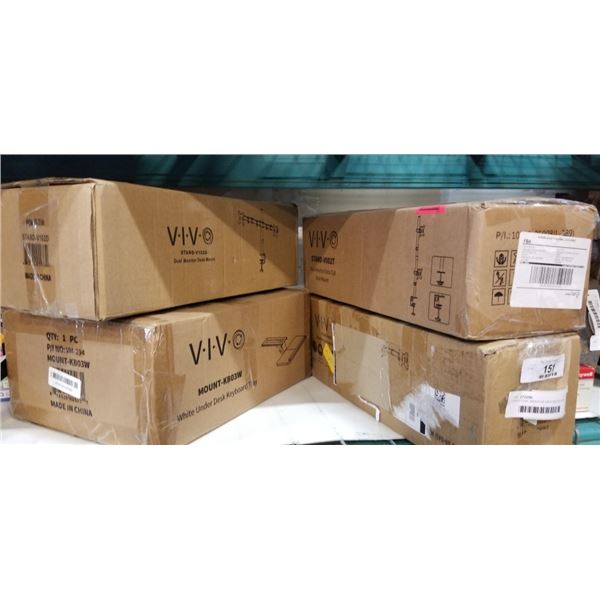 3 VIVO DUAL MONITOR DESK MOUNTS AND UNDER DESK KEYBOARD TRAY