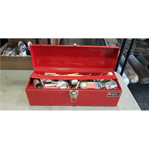 RED METAL TOOL BOX W/ CONTENTS